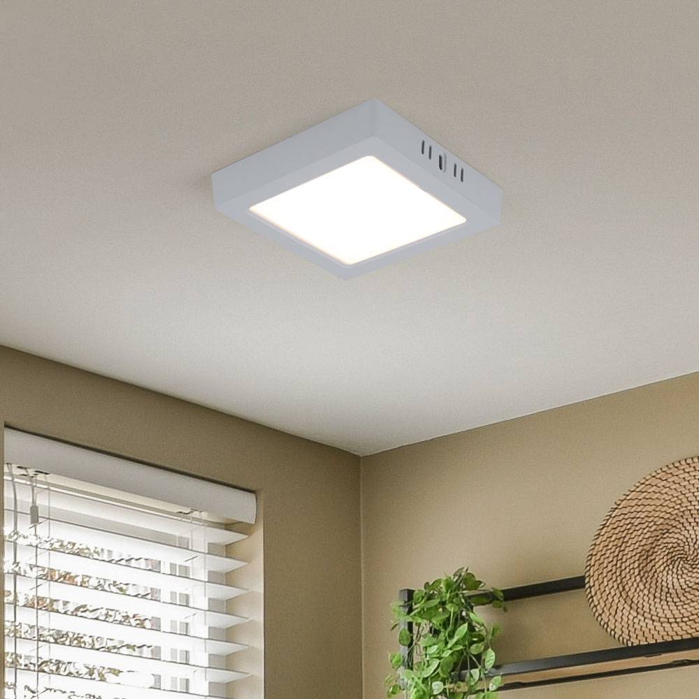 LED Aufbaupanel Deckenlampe Deckenleuchte Wohnzimmerlampe Flurleuchte, Kunststoff weiß quadratisch, 12W 1200lm 3000K warmweiß, L 16,7 cm