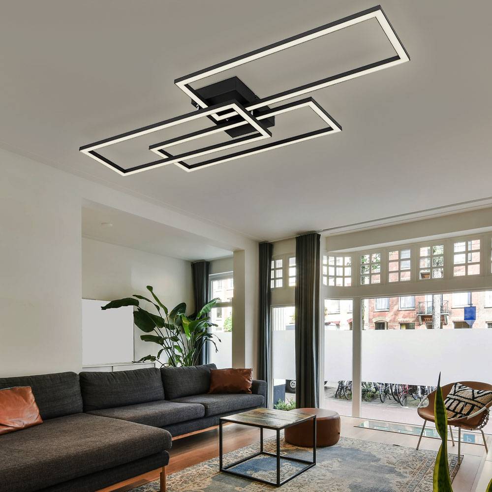 LED Deckenlampe Schlafzimmerleuchte dimmbar Fernbedienung Smart Leuchte, App- und Sprachsteuerung, schwarz opal, 58W 4300lm warmweiß-kaltweiß, LxH