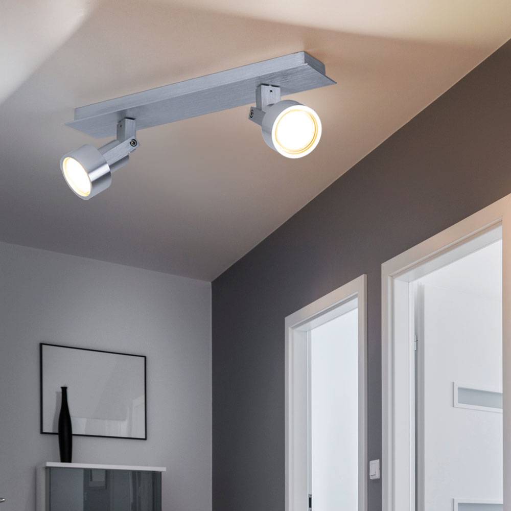 Deckenleuchte 2 Flammig Spotlampe schwenkbar Deckenlampe 2 Strahler Chrom, 2x LED 3,2W 240Lm warmweiß, LxBxH 34x7x14 cm