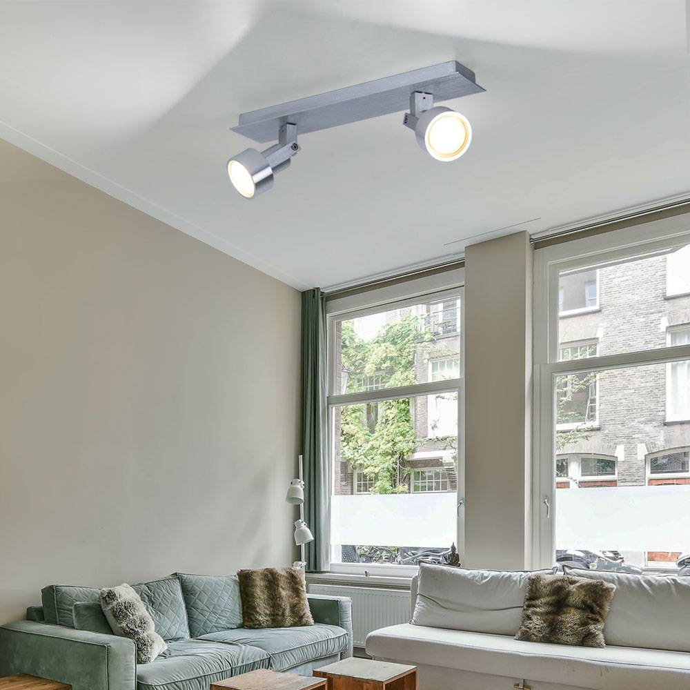 Deckenleuchte 2 Flammig Spotlampe schwenkbar Deckenlampe 2 Strahler Chrom, 2x LED 3,2W 240Lm warmweiß, LxBxH 34x7x14 cm