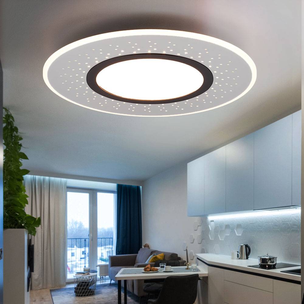 LED Deckenlampe Wohnzimmerlampe Deckenleuchte Esszimmerleuchte, Metall nickel-matt, dimmbar Fernbedienung CCT Memory/-Nachtlicht, 44W 5300lm