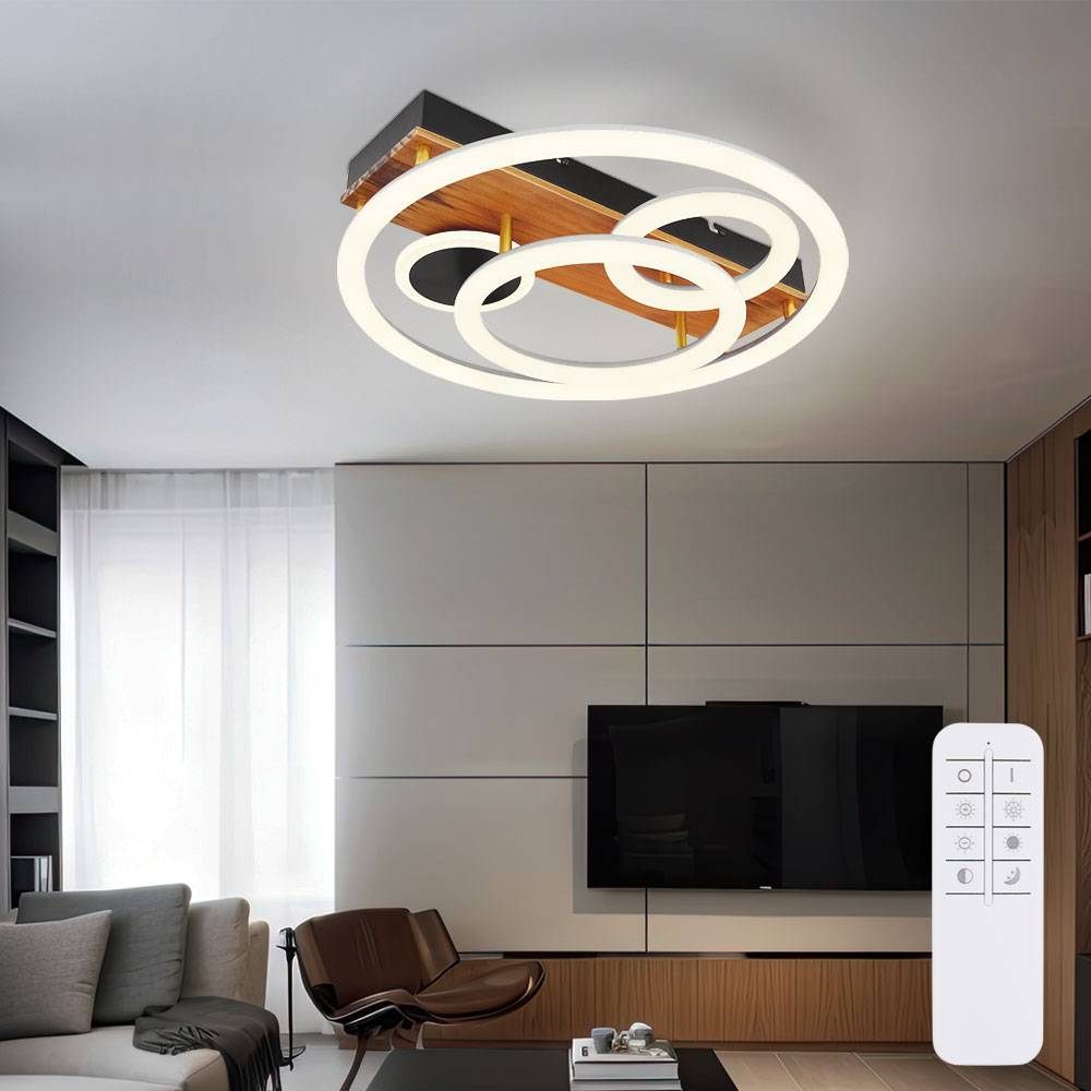 Deckenleuchte LED Deckenlampe Holz Deckenleuchte Fernbedienung dimmbar, Memoryfunktion CCT Timer Nachtlicht, 4x LED 55 W 3200Lm 2700-6500K, DxH