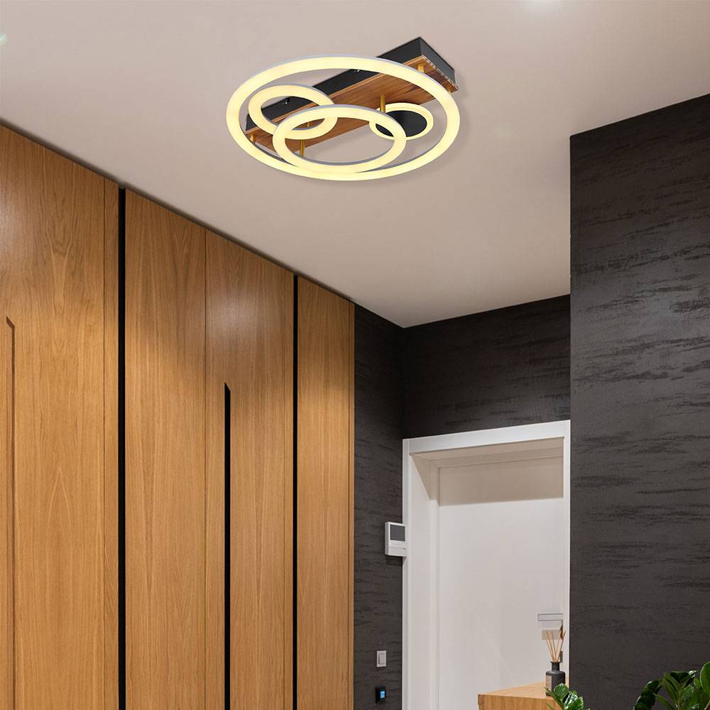 Deckenleuchte LED Deckenlampe Holz Deckenleuchte Fernbedienung dimmbar, Memoryfunktion CCT Timer Nachtlicht, 4x LED 55 W 3200Lm 2700-6500K, DxH