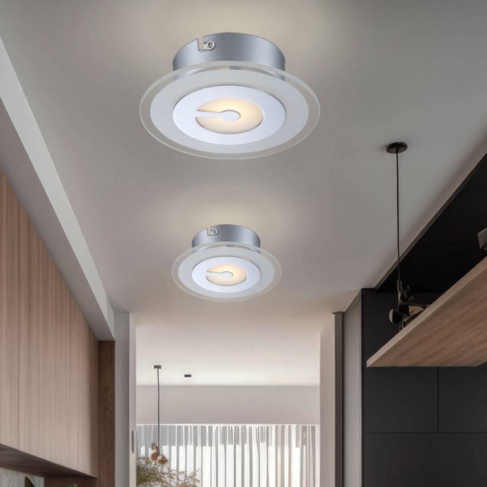 Deckenlampe LED Deckenleuchte rund Flurlampe chrom Küchenleuchte, Glas teilsatiniert, 5W 400lm warmweiß, DxH 16x5,2 cm, 2er Set