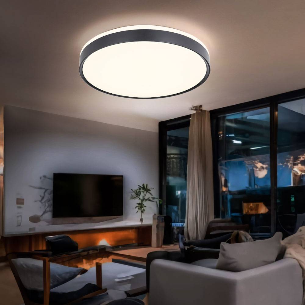 Deckenleuchte Deckenlampe Esszimmerleuchte Wohnzimmer mit Fernbedienung und Backlight CCT, Metall schwarz weiß opal, 1x LED 18 Watt 1100 Lumen