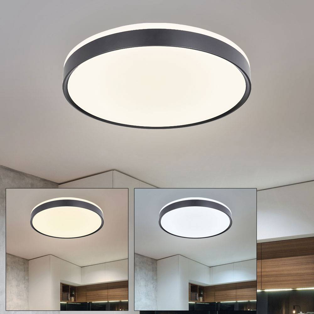 Deckenleuchte Deckenlampe Esszimmerleuchte Wohnzimmer mit Fernbedienung und Backlight CCT, Metall schwarz weiß opal, 1x LED 18 Watt 1100 Lumen
