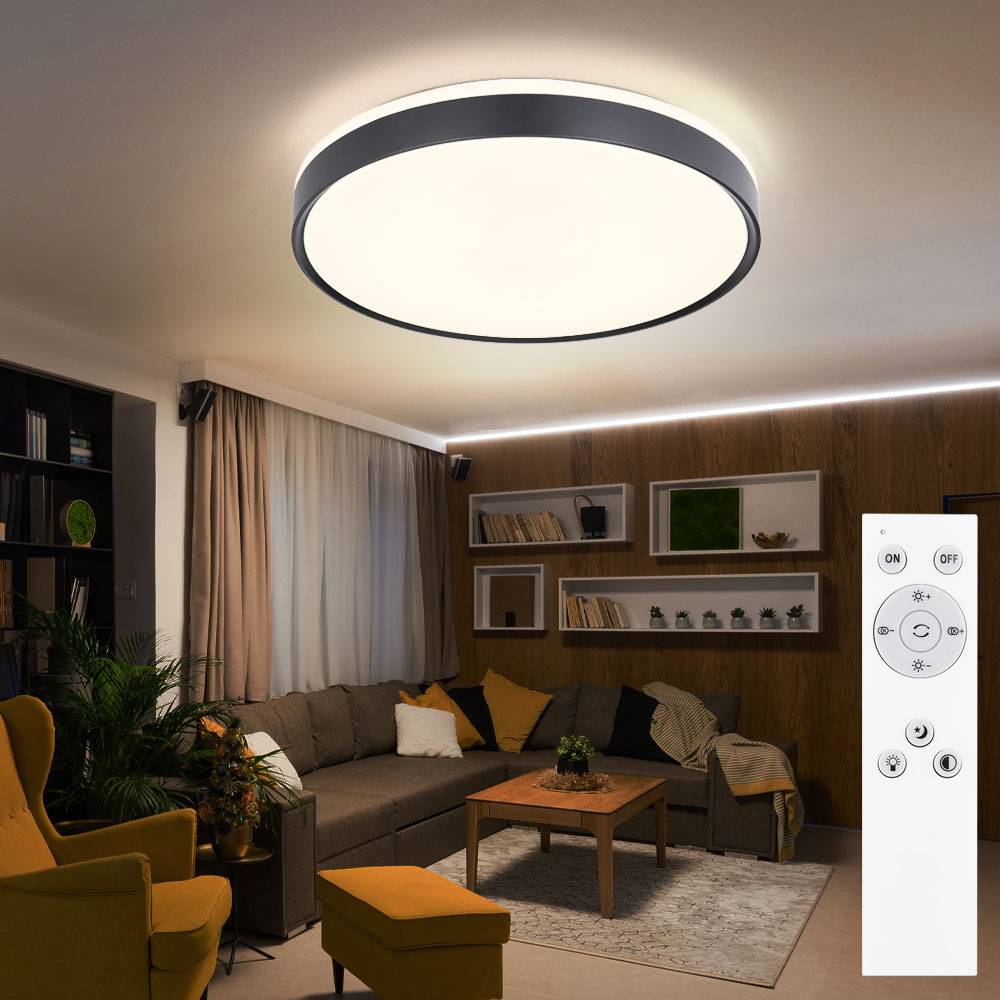 Deckenleuchte Deckenlampe Esszimmerleuchte Wohnzimmer mit Fernbedienung und Backlight CCT, Metall schwarz weiß opal, 1x LED 18 Watt 1100 Lumen