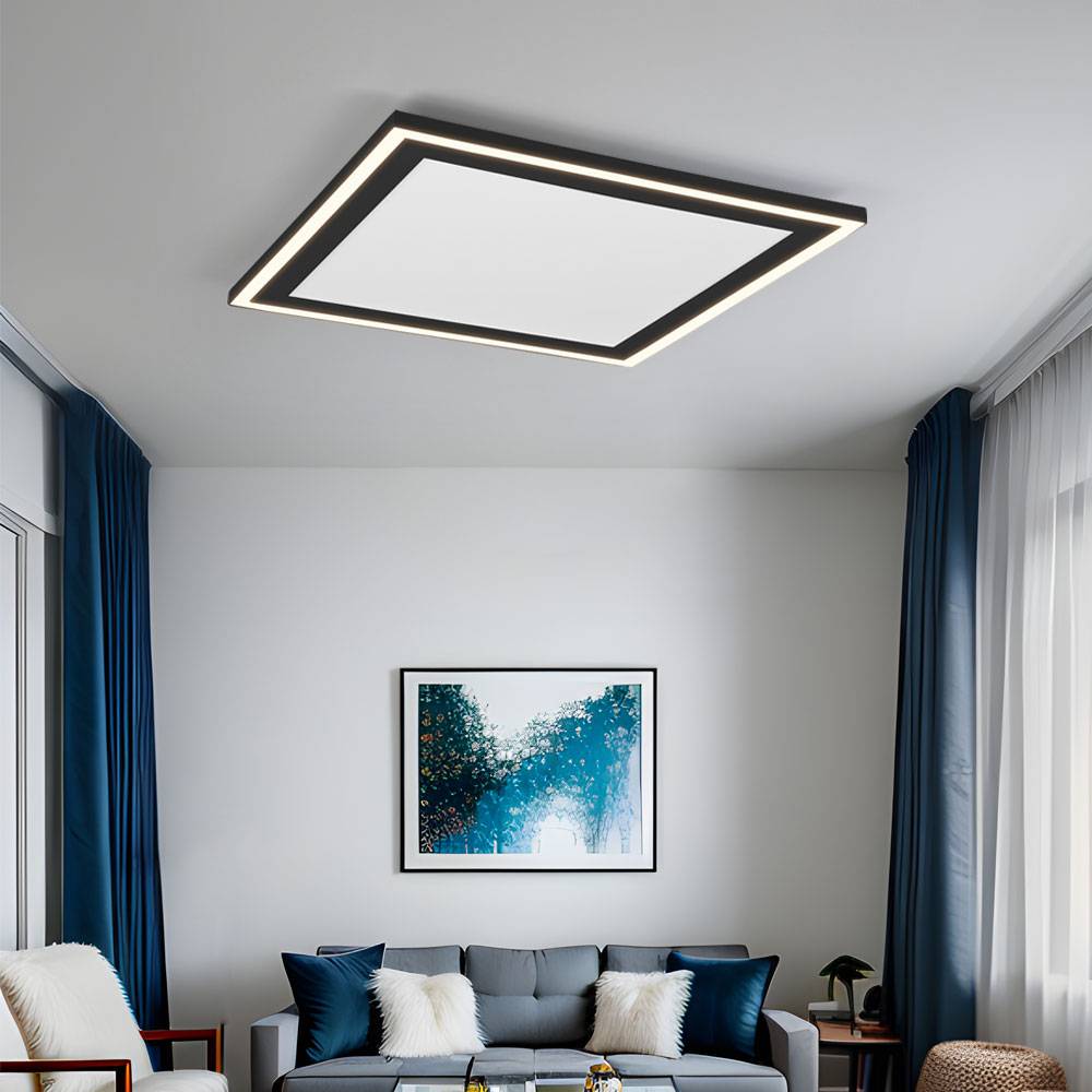 Deckenlampe Wohnzimmerleuchte Deckenleuchte Büroleuchte Aufbaupanel Esszimmerlampe quadratisch, Kunststoff schwarz, getrennt schaltbar, 1x LED