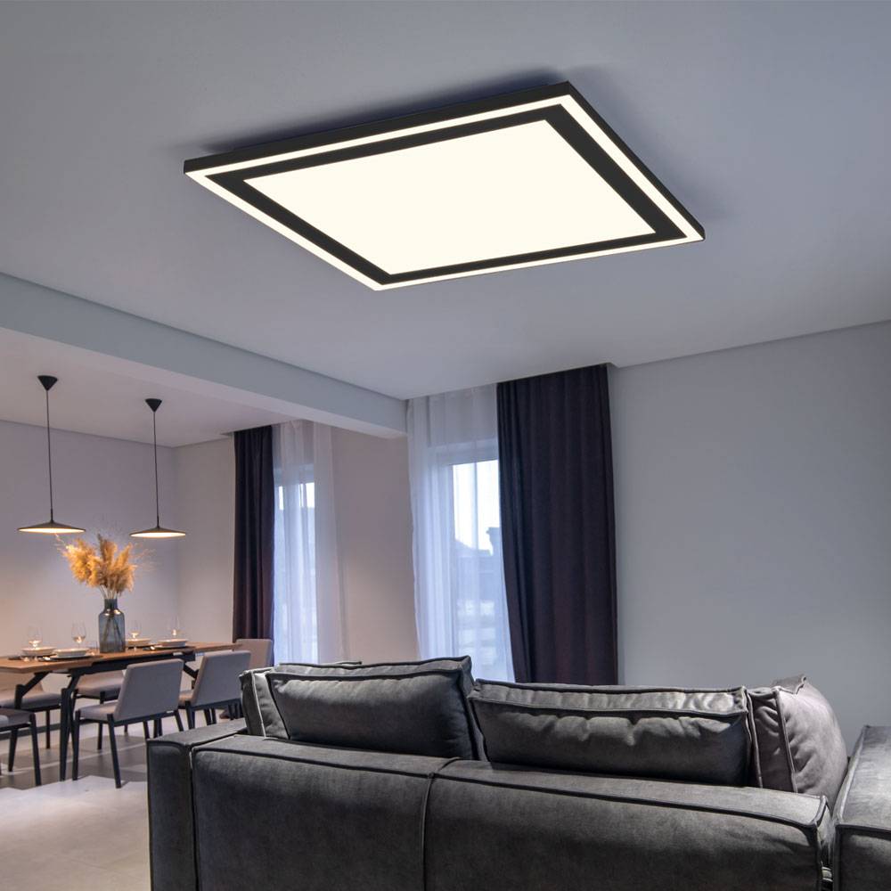 Deckenlampe Wohnzimmerleuchte Deckenleuchte Büroleuchte Aufbaupanel Esszimmerlampe quadratisch, Kunststoff schwarz, getrennt schaltbar, 1x LED