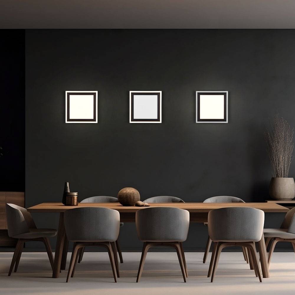 Deckenlampe Wohnzimmer Wandlampe schwarz Deckenleuchte Aufbaupanel quadratisch, Kunststoff, 3 Lichtmodi, LED 1x 16W 1x 8,5W warmweiß, LxBxH 33x33x3