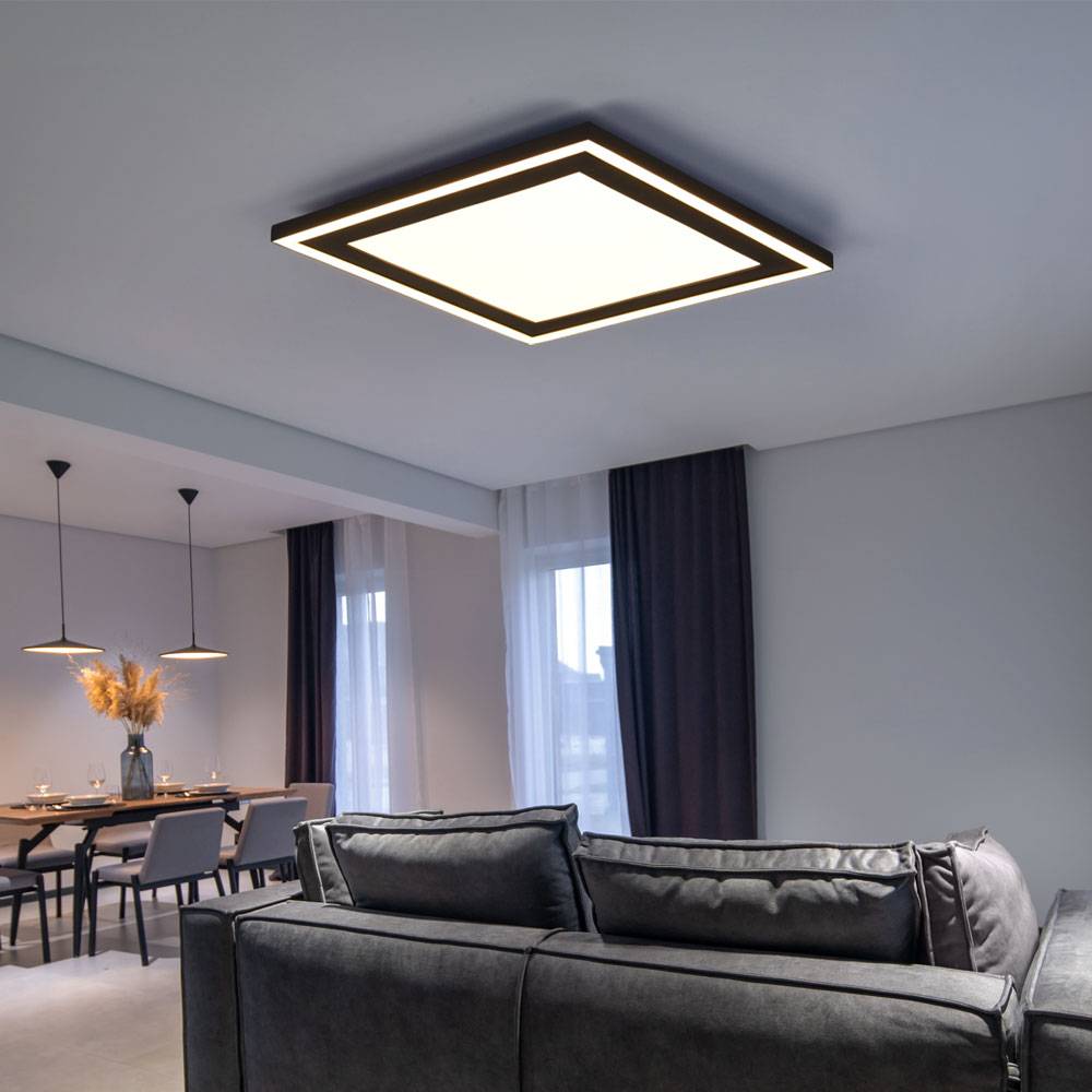 Deckenlampe Wohnzimmer Wandlampe schwarz Deckenleuchte Aufbaupanel quadratisch, Kunststoff, 3 Lichtmodi, LED 1x 16W 1x 8,5W warmweiß, LxBxH 33x33x3