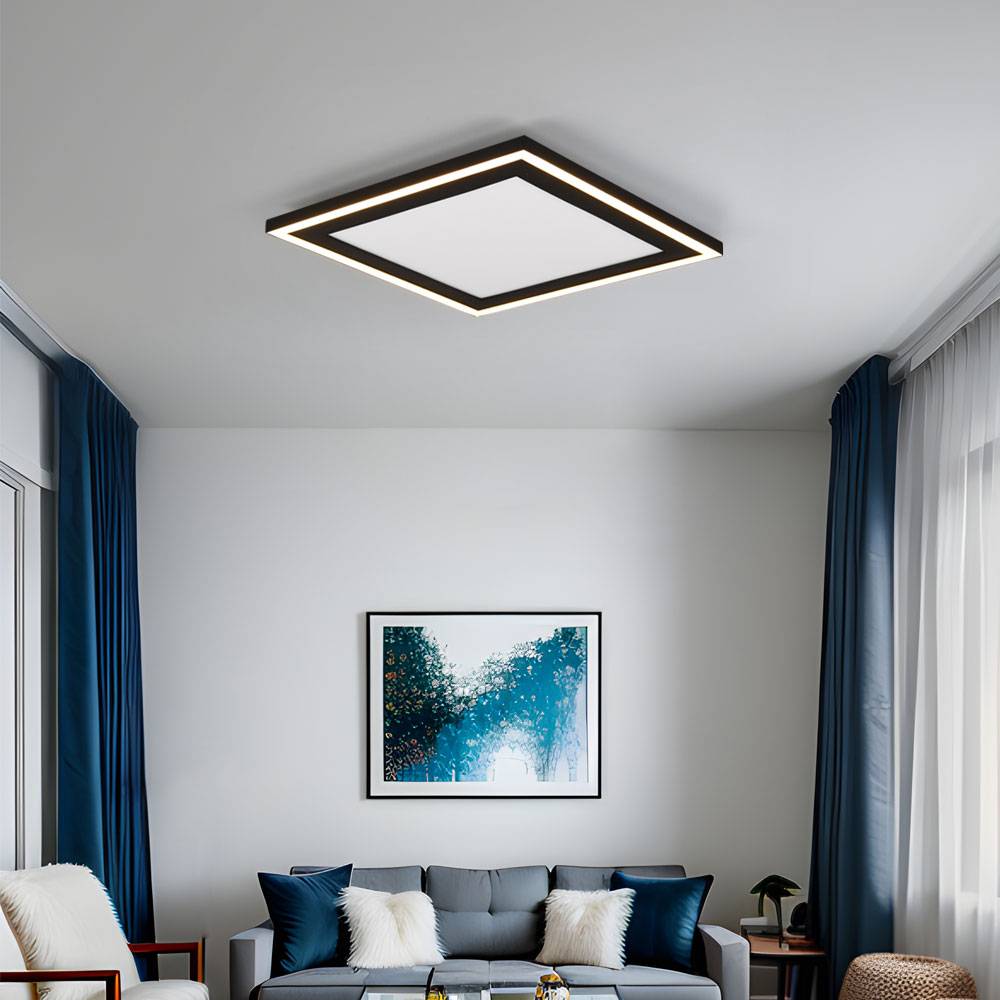 Deckenlampe Wohnzimmer Wandlampe schwarz Deckenleuchte Aufbaupanel quadratisch, Kunststoff, 3 Lichtmodi, LED 1x 16W 1x 8,5W warmweiß, LxBxH 33x33x3