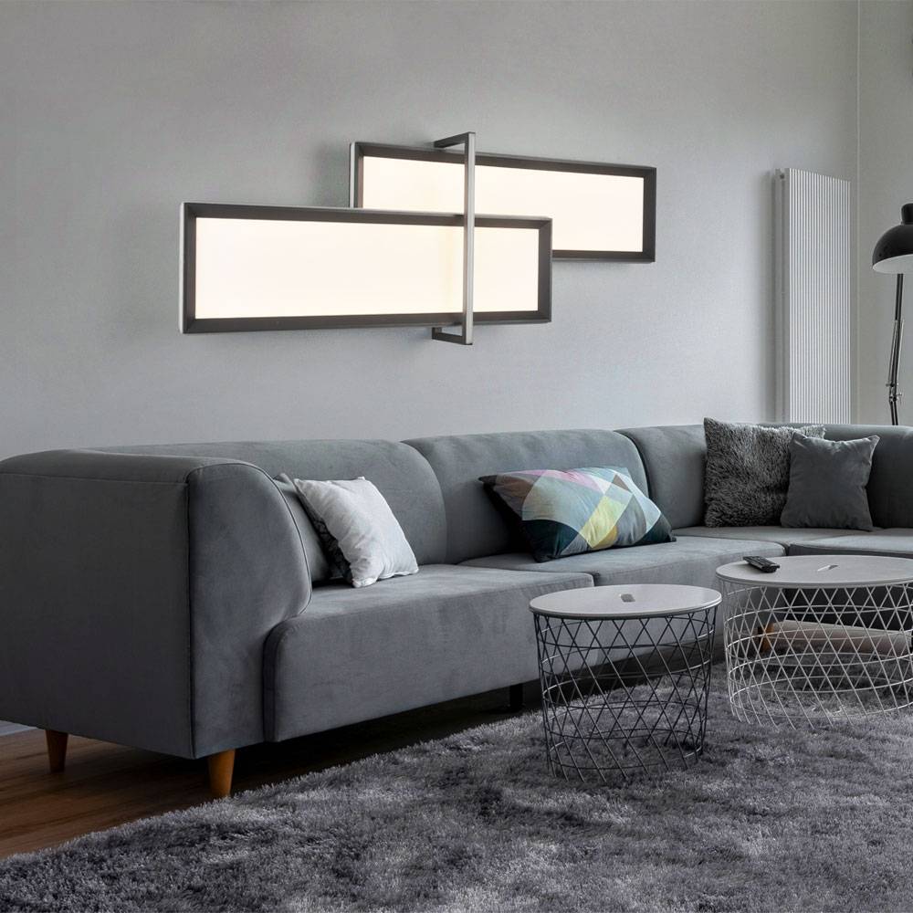 Deckenlampe Deckenleuchte Wohnzimmerlampe Esszimmerleuchte, Metall Aluminium Anthrazit, Memoryfunktion, LED 22W 2600Lm warmweiß 3000K, B 101 cm