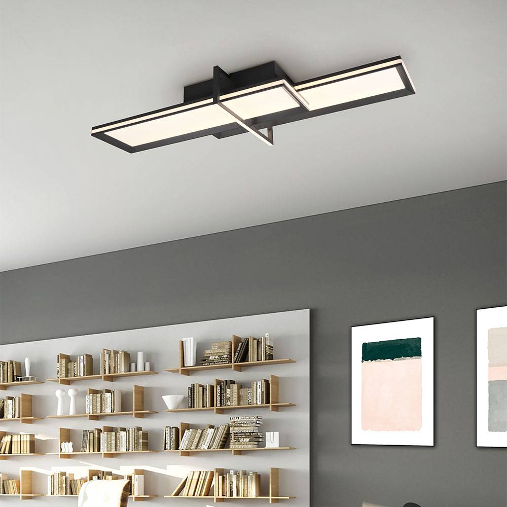 Deckenlampe Deckenleuchte Wohnzimmerlampe Esszimmerleuchte, Metall Aluminium Anthrazit, Memoryfunktion, LED 22W 2600Lm warmweiß 3000K, B 101 cm