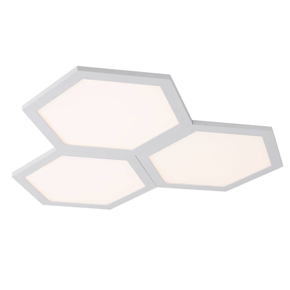 LED Deckenleuchte Deckenlampe eckig Schlafzimmerleuchte 3 flammig, modern Metall weiß opal, 1x LED 36W 2160Lm 3000K, HxLxB 4,2x52x52cm