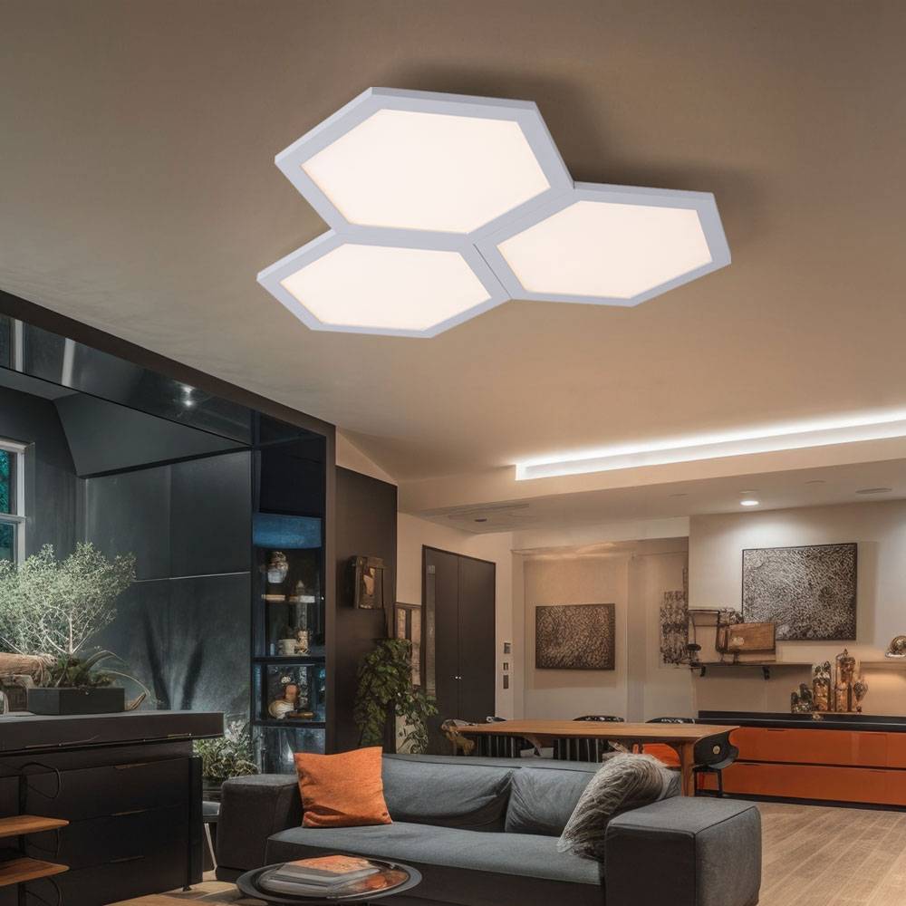 LED Deckenleuchte Deckenlampe eckig Schlafzimmerleuchte 3 flammig, modern Metall weiß opal, 1x LED 36W 2160Lm 3000K, HxLxB 4,2x52x52cm