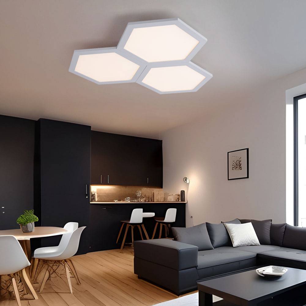 LED Deckenleuchte Deckenlampe eckig Schlafzimmerleuchte 3 flammig, modern Metall weiß opal, 1x LED 36W 2160Lm 3000K, HxLxB 4,2x52x52cm