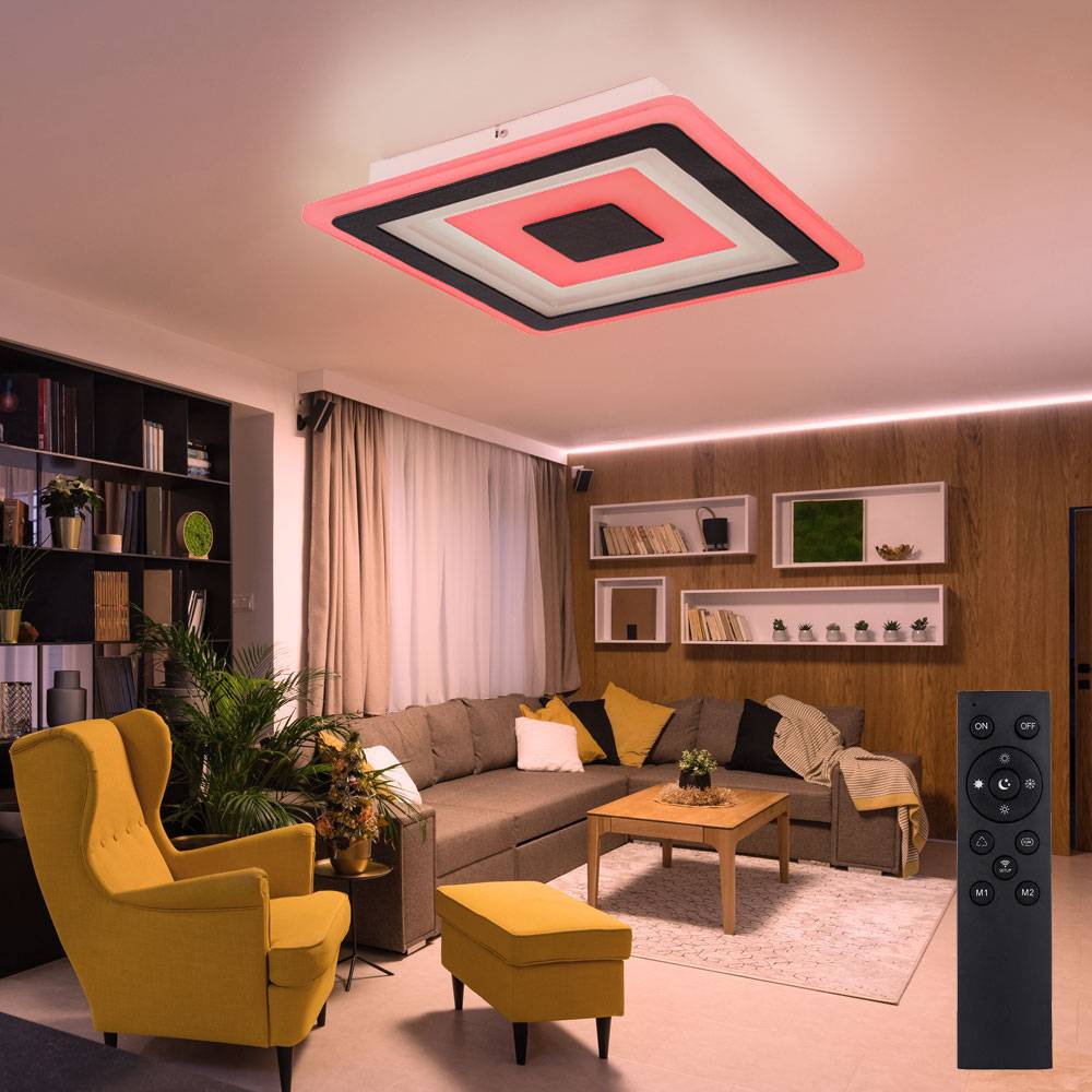LED Deckenlampe Wohnzimmerleuchte Esszimmerleuchte, Metall Acryl weiß, dimmbar Fernbedienung App-/Sprachsteuerung Smart RGB CCT Memory, 34W 1700Lm