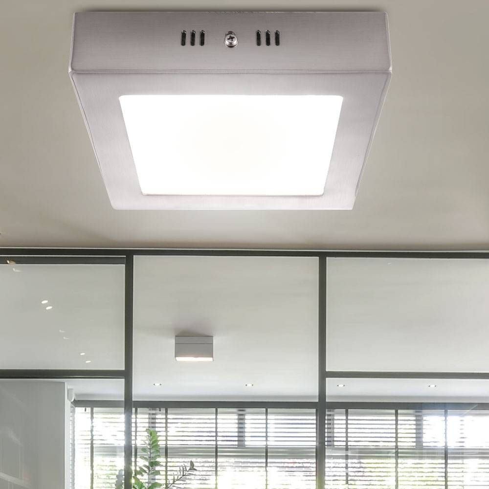 Deckenleuchte quadratisch LED Flurlampe silber Deckenlampe Wohnzimmer, Glas satiniert, 6W 400lm warmweiß, LxBxH 12x12x4 cm