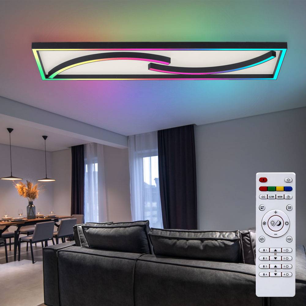 Deckenleuchte dimmbar Wohnzimmerlampe Regenbogen Nachtlicht Deckenlampe Fernbedienung LED, Memory Timer, 1x LED 43W 2200Lm 2700-5000 Kelvin, LxBxH