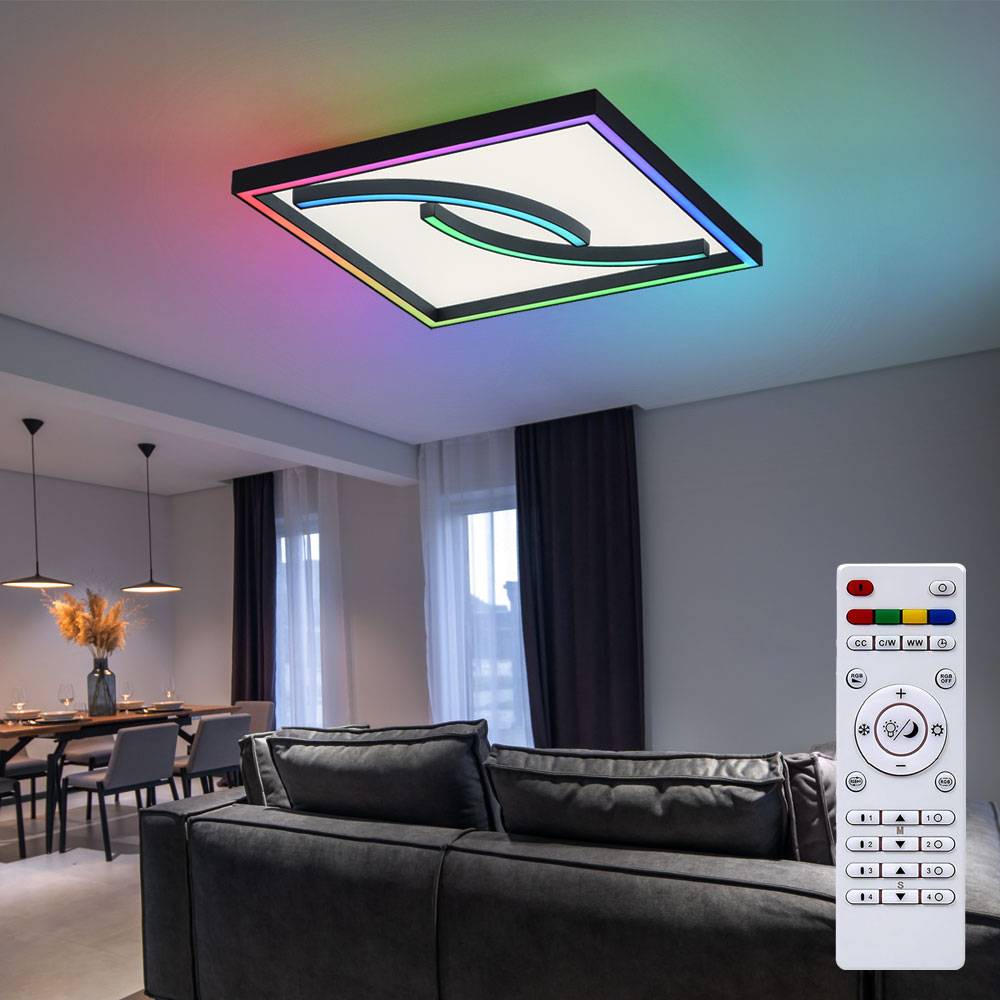 Deckenleuchte dimmbar Wohnzimmerlampe Regenbogen Nachtlicht Deckenlampe Fernbedienung LED, Memory Timer, 1x LED 24W 1800Lm 2700-5000 Kelvin, LxBxH