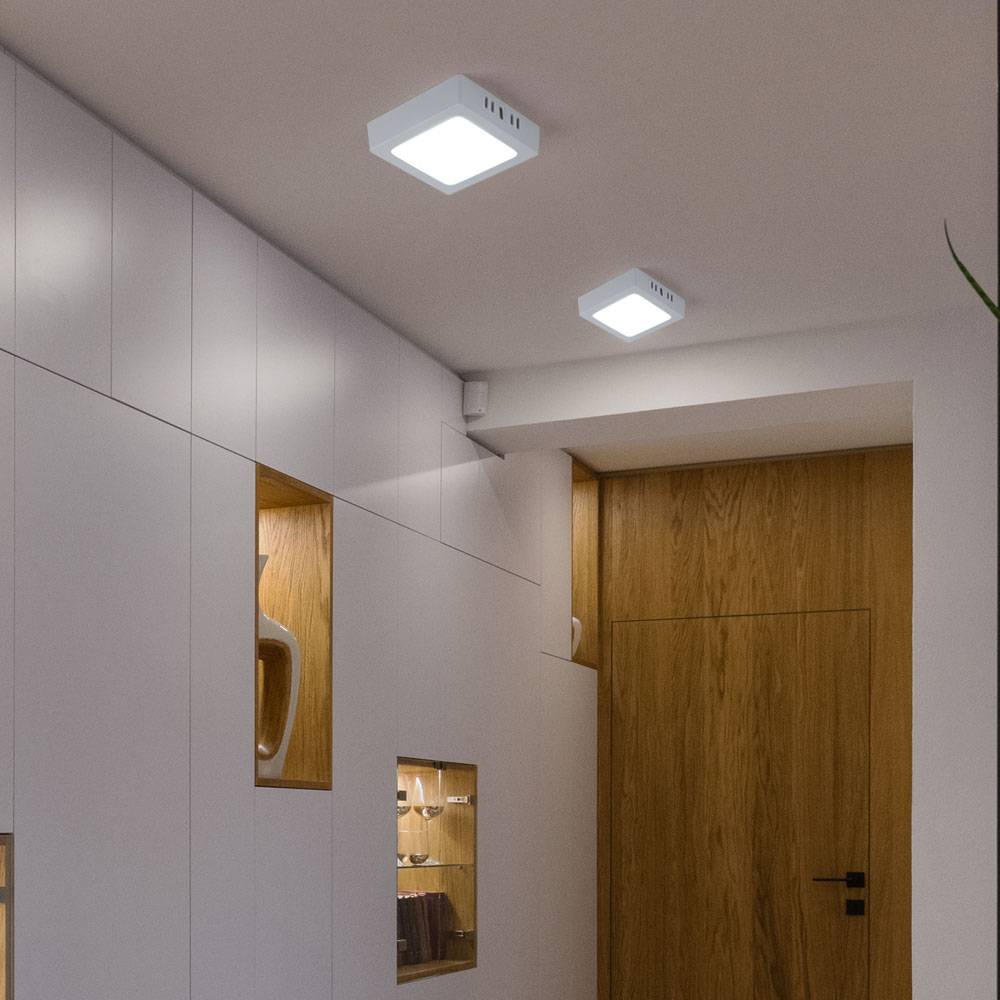LED Deckenleuchte Wohnzimmerleuchte Flurlampe Aufbau-Panel quadratisch Küchenleuchte, Kunststoff weiß, 6W 660lm 6500K kaltweiß, L 12 cm , 2er Set