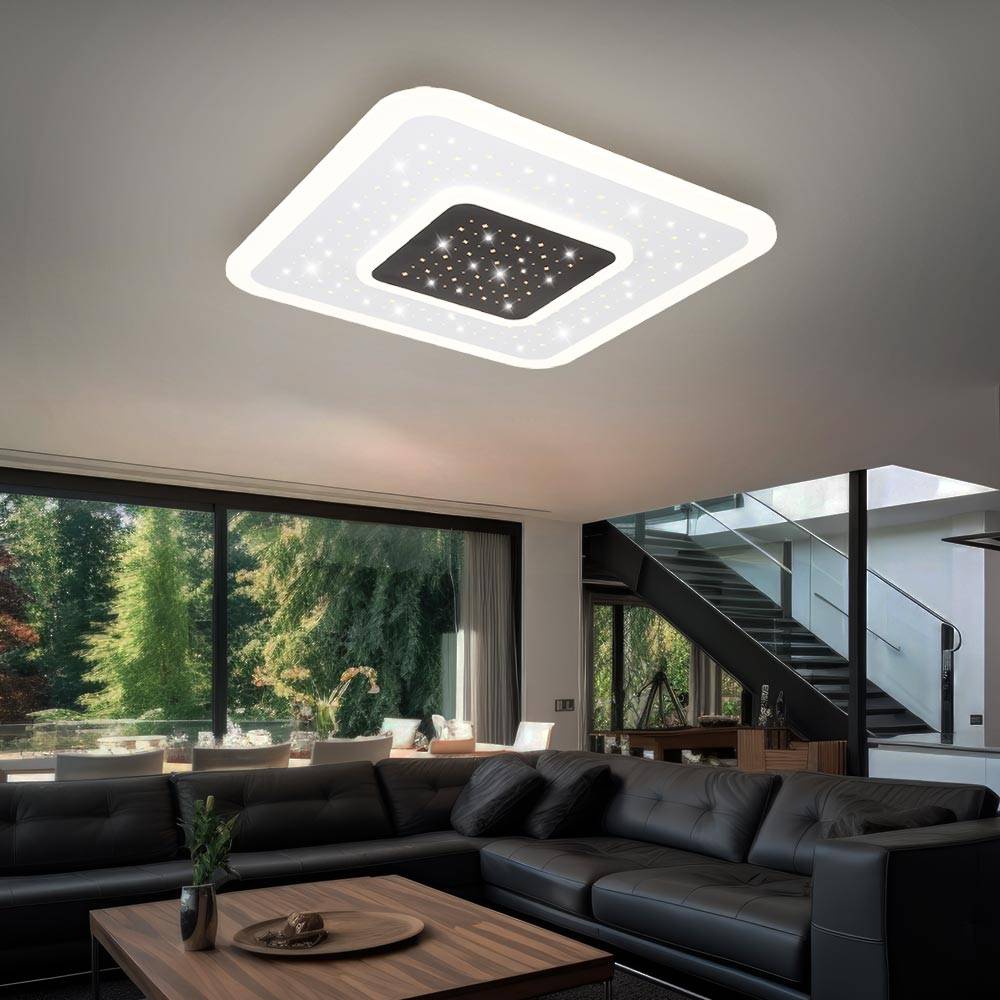 LED Deckenleuchte mit Fernbedienung Deckenlampe dimmbar Schlafzimmerleuchte Sterneneffekt weiß, Nachtlicht Memoryfunktion, 1x 47W 2157Lm 2700-6000K