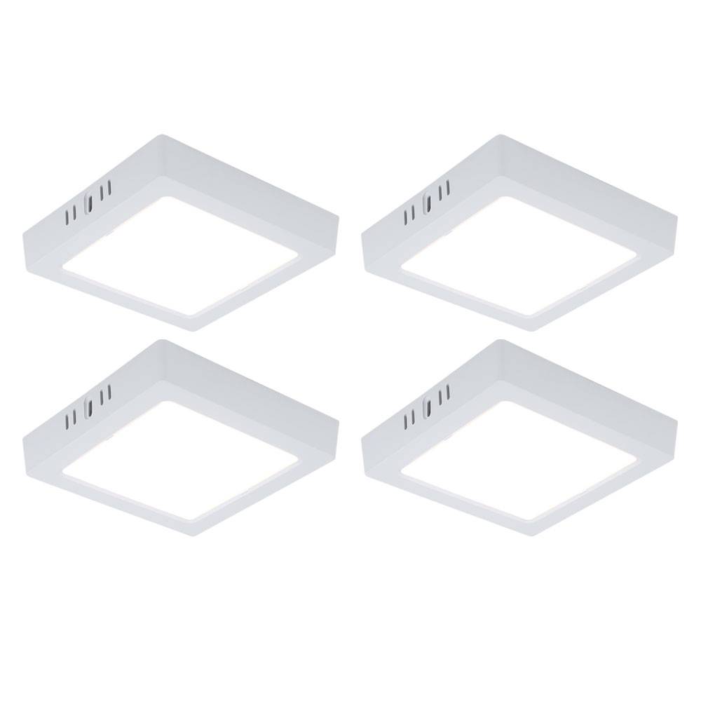 LED Aufbaupanel Deckenlampe Deckenleuchte Wohnzimmerlampe Flurleuchte, Kunststoff weiß quadratisch, 12W 1200lm 3000K warmweiß, L 16,7 cm, 4er Set