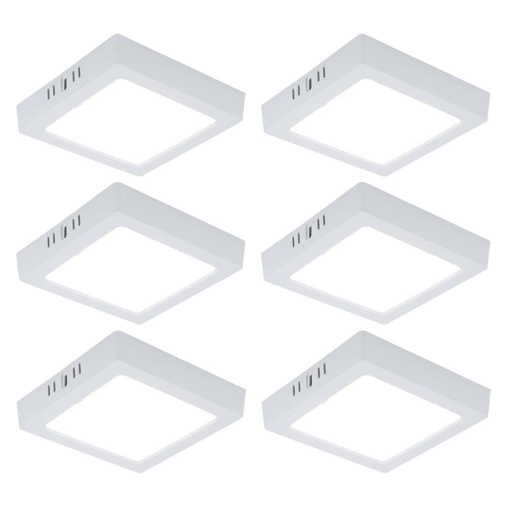 LED Aufbaupanel Deckenlampe Deckenleuchte Wohnzimmerlampe Flurleuchte, Kunststoff weiß quadratisch, 12W 1200lm 3000K warmweiß, L 16,7 cm, 6er Set
