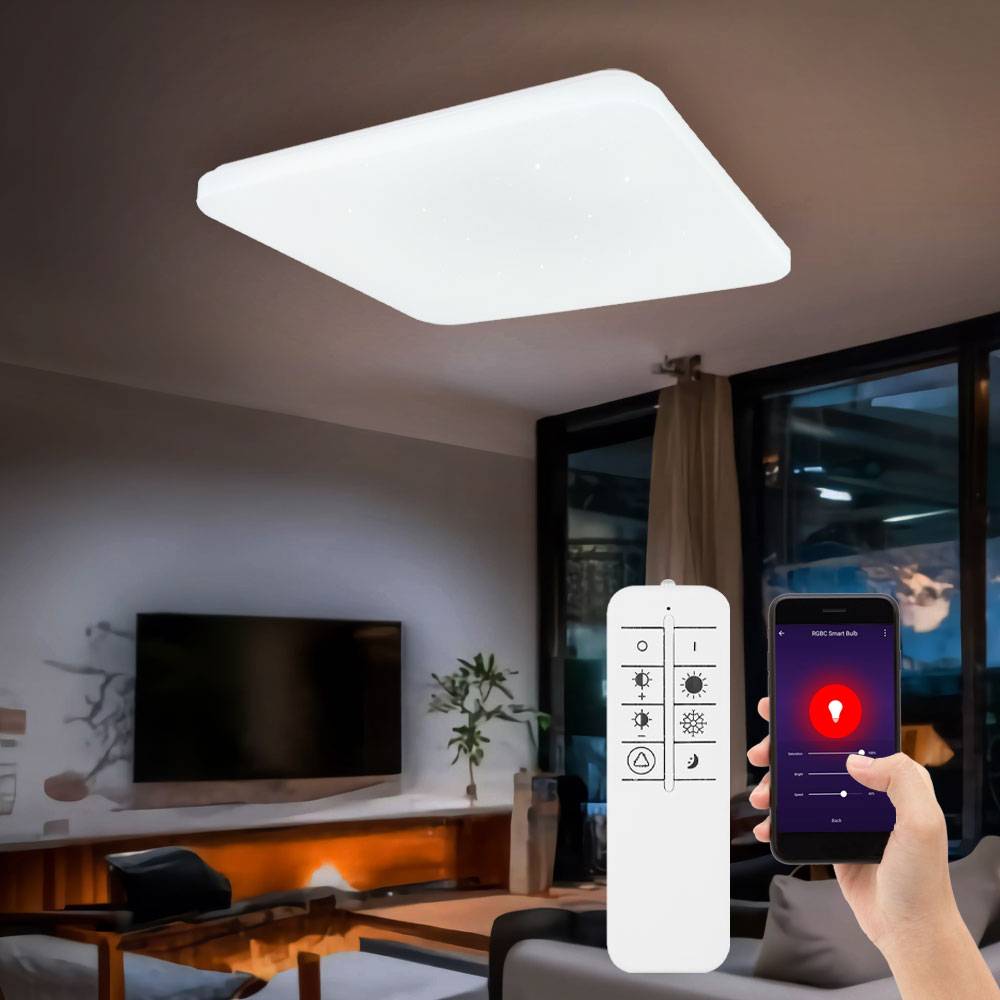 LED Deckenlampe Wohnzimmerleuchte Smart Home Deckenleuchte Sterneneffekt Lampe Alexa App Fernbedienung dimmbar CCT Alexa, 30W 1800LM 3000-6000K,