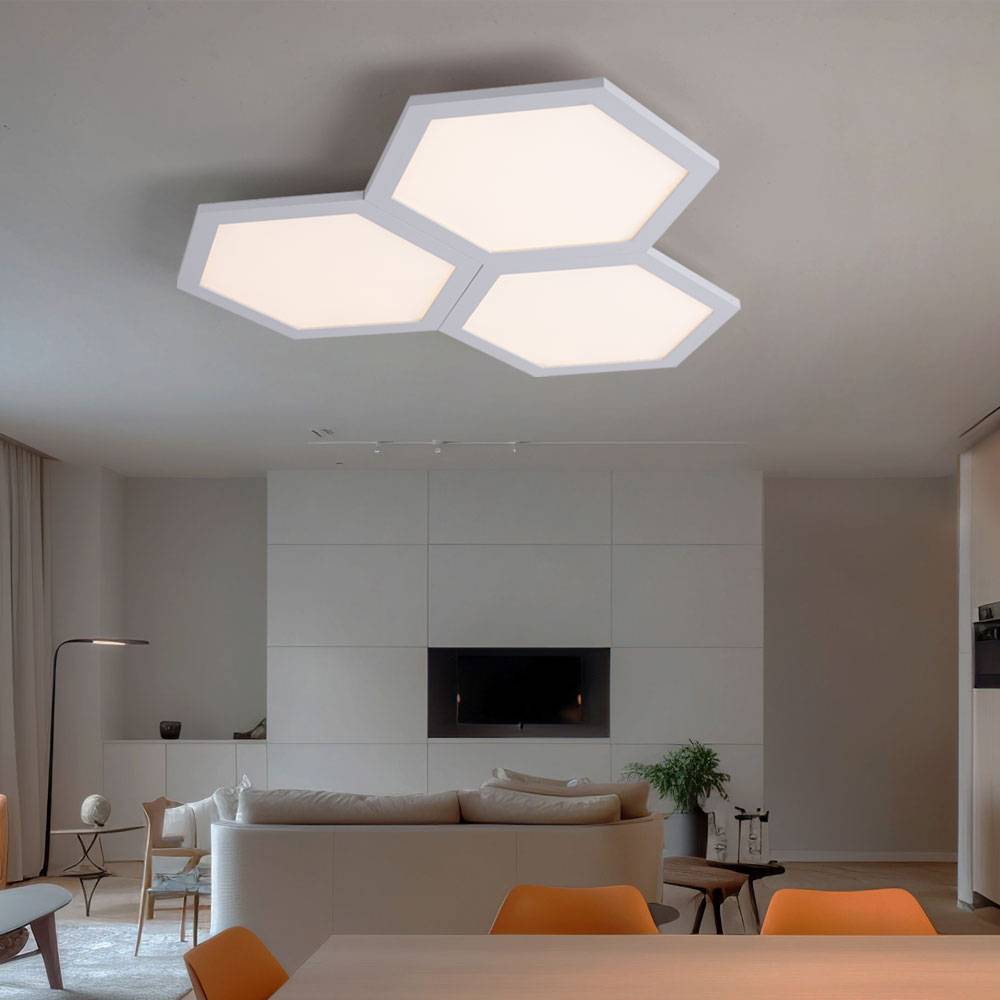 LED Deckenleuchte Deckenlampe eckig Schlafzimmerleuchte 3 flammig, modern Metall weiß opal, 1x LED 36W 2160Lm 3000K, HxLxB 4,2x52x52cm