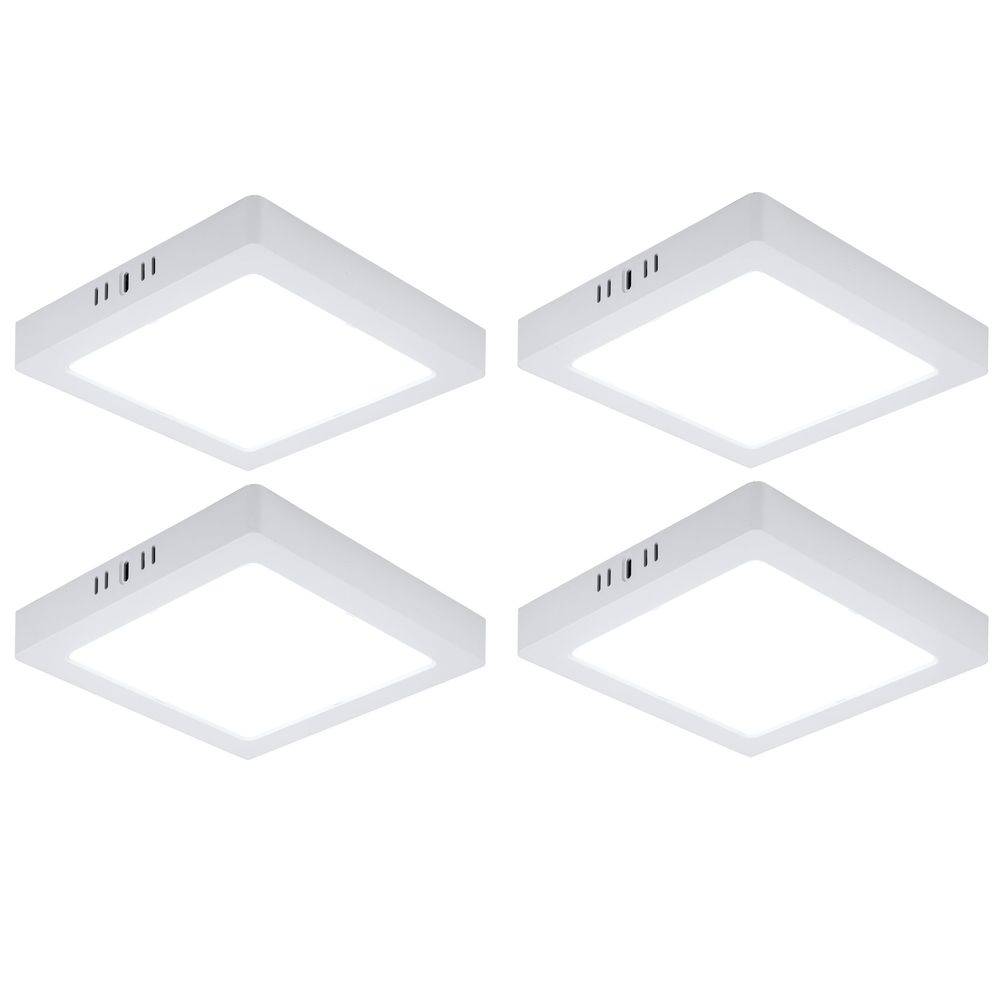 LED Deckenlampe Wohnzimmerleuchte Flurlampe Aufbau-Panel quadratisch Küchenleuchte, Kunststoff weiß, 18W 1980lm 6500K kaltweiß, L 21,4 cm, 4er Set