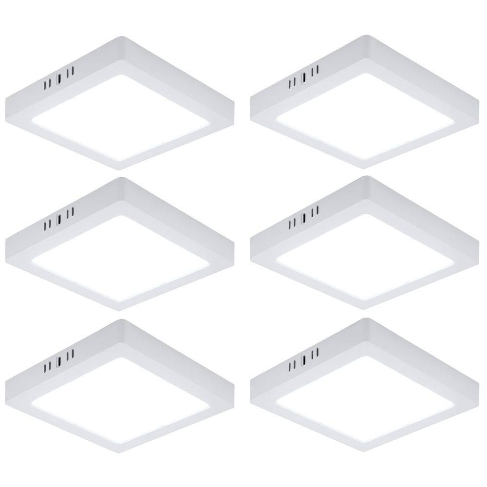 LED Deckenlampe Wohnzimmerleuchte Flurlampe Aufbau-Panel quadratisch Küchenleuchte, Kunststoff weiß, 18W 1980lm 6500K kaltweiß, L 21,4 cm, 6er Set