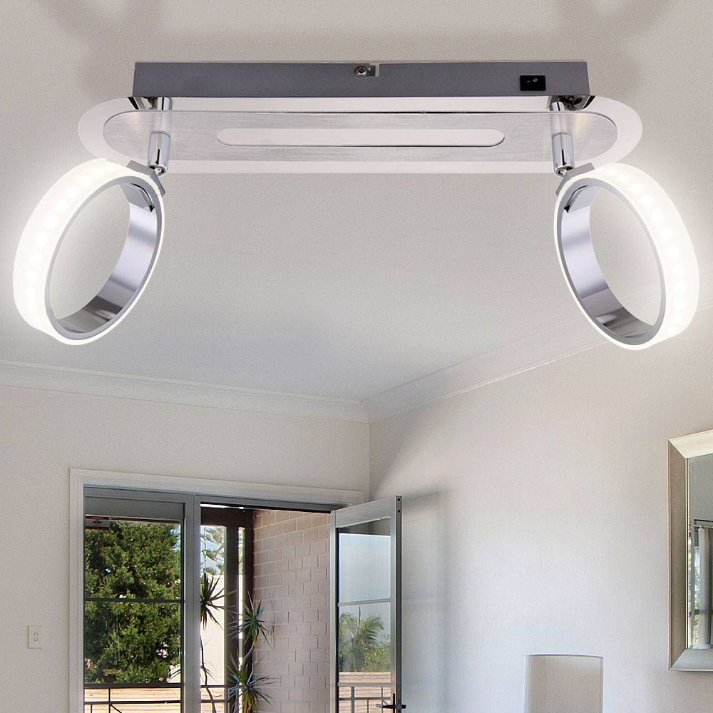 Deckenleuchte 2 flammig LED Deckenlampe chrom Schlafzimmerlampe Spots beweglich, 2x 5W 2x 350lm warmweiß, BxH 16,5x35 cm