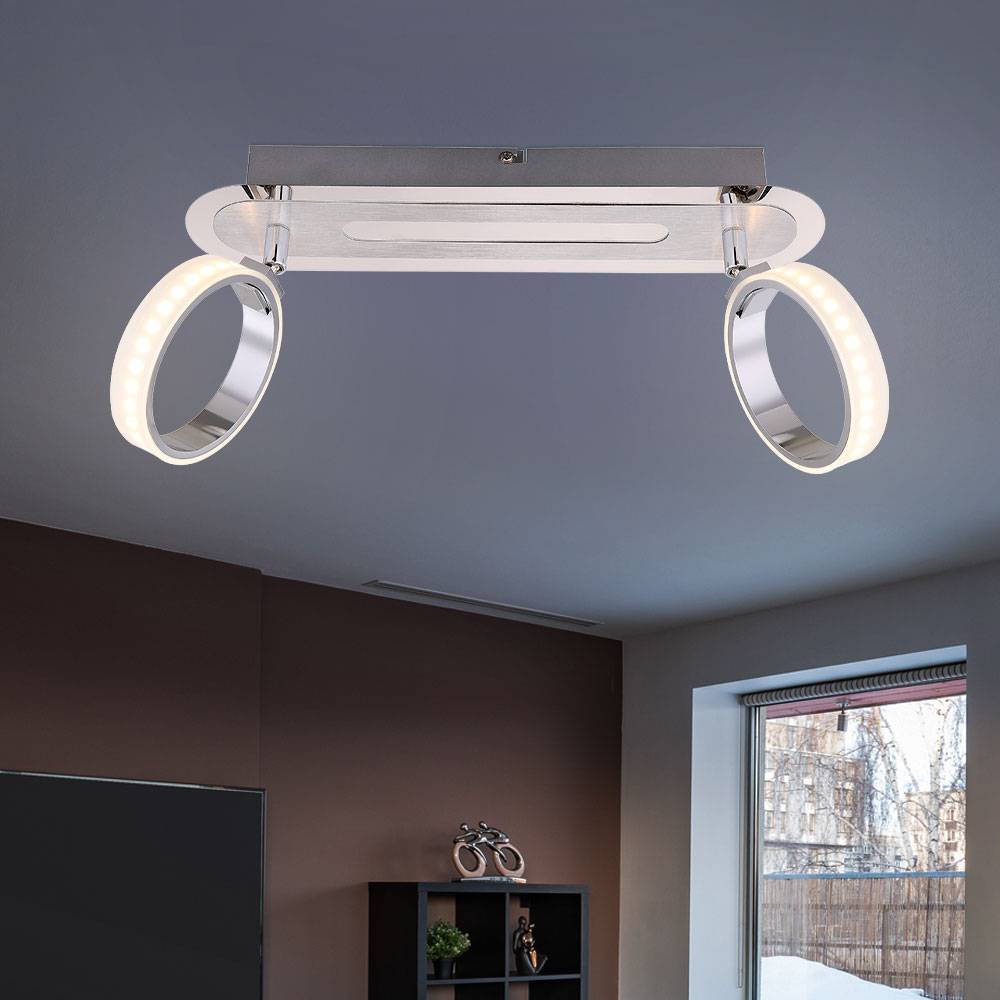 Deckenleuchte 2 flammig LED Deckenlampe chrom Schlafzimmerlampe Spots beweglich, 2x 5W 2x 350lm warmweiß, BxH 16,5x35 cm