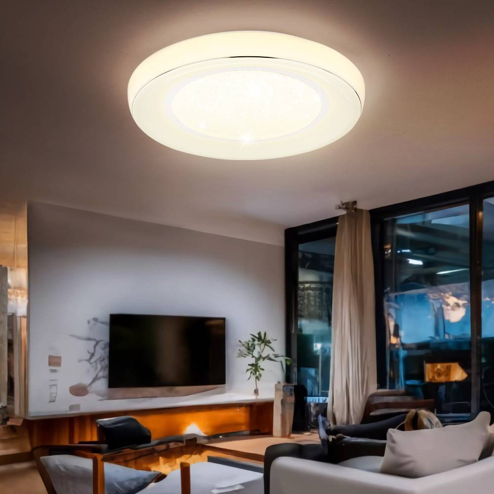LED Deckenleuchte dimmbar mit Fernbedienung Deckenlampe LED Wohnzimmer Kristall, Farbtemperatur verstellbar mit Nachtlicht, 1x 30W 1950lm