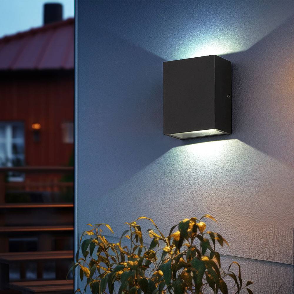 Wandleuchte Up Down Außenleuchte indirektes Licht Hauswandlampe schwarz, Metall, 1x LED 2W 380Lm warmweiß, AxBxH 4,2x7x8,8 cm