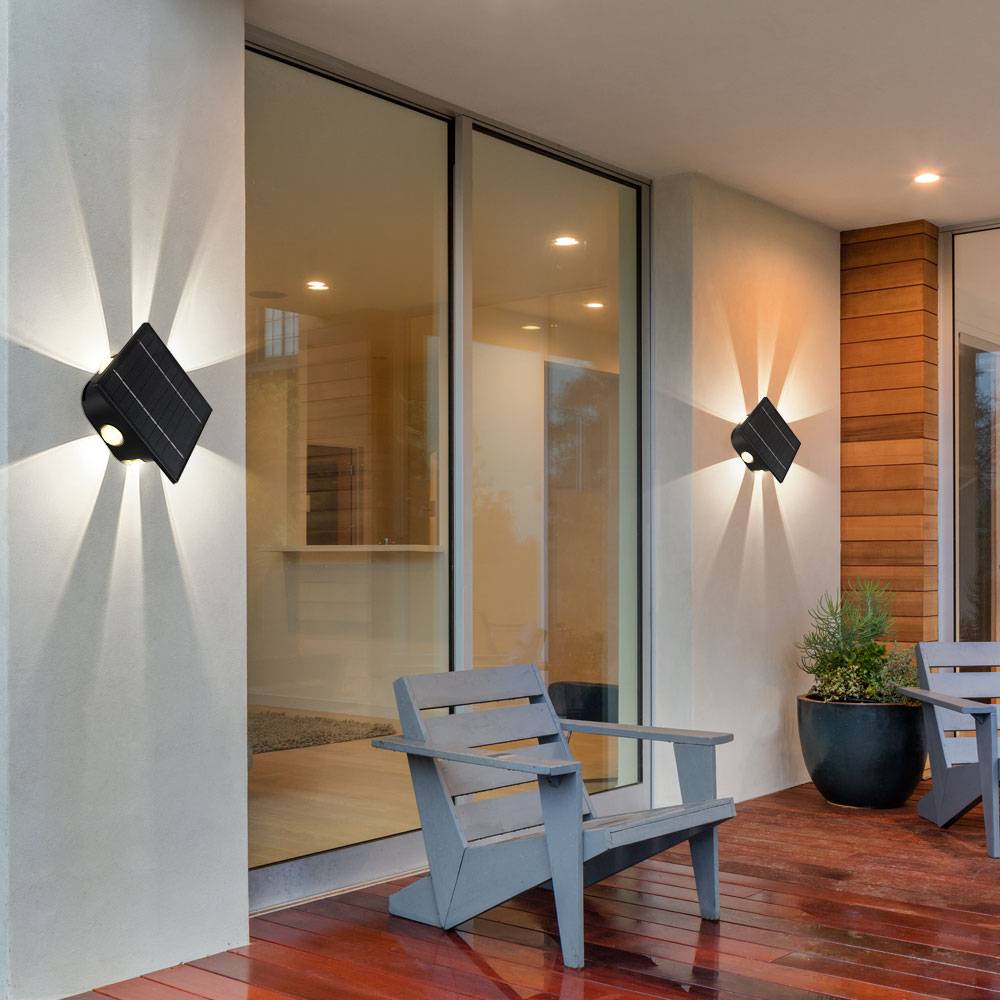 Solarlampe schwarz Außenleuchte Terrasse Wandlampe modern, Eckige Gartenlampe Akku Hauswand wetterfest, 1x LED 50lm 3000/6000K, LxBxH 13,1x7x13,1