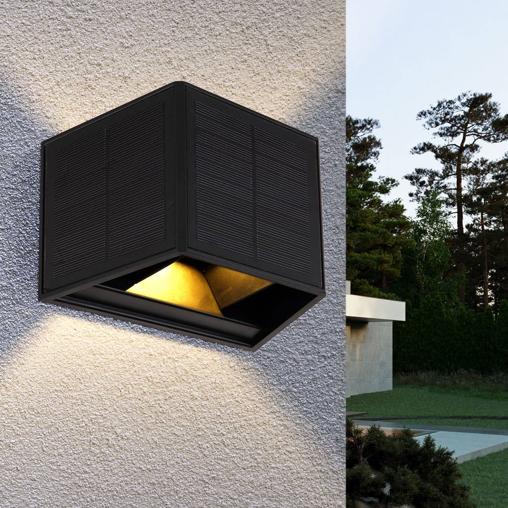 Außenleuchte Solarlampe Außenwandleuchte LED Wandstrahler Fassadenleuchte Gartenleuchte LED schwarz, auf- und abwärts leuchtend, 6W 40lm warmweiß