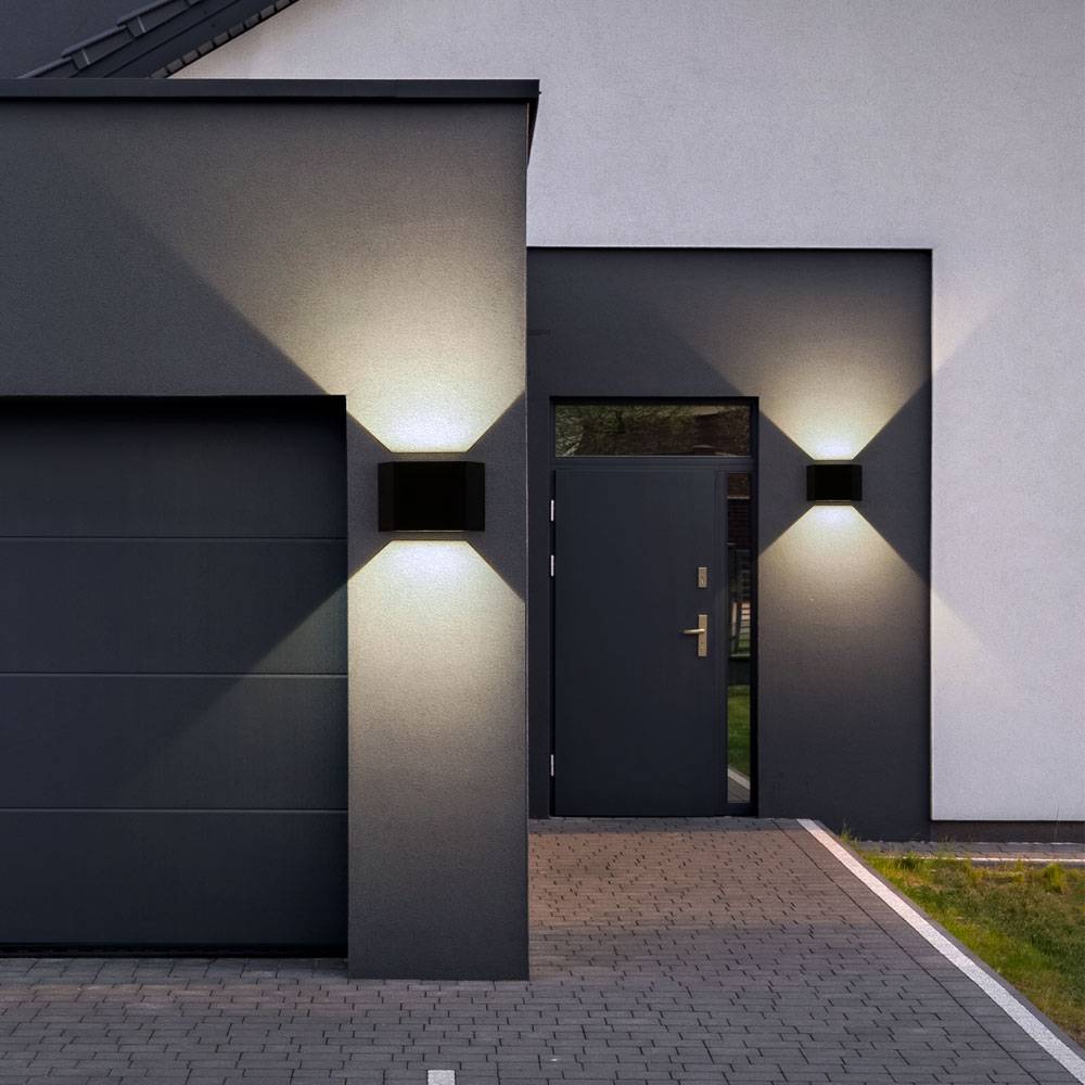 Außenleuchte Solarlampe Außenwandleuchte LED Wandstrahler Fassadenleuchte Gartenleuchte LED schwarz, auf- und abwärts leuchtend, 6W 40lm warmweiß