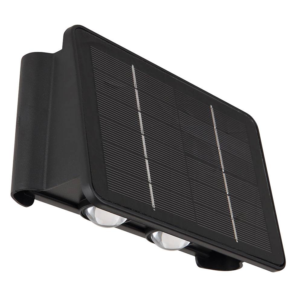 Solarlampe schwarz Außenleuchte Balkon Wandlampe modern Eckige Gartenlampe Akku Hauswand wetterfest, Kunststoff, 1x LED 40lm 3000K, LxBxH 17x10,8x6
