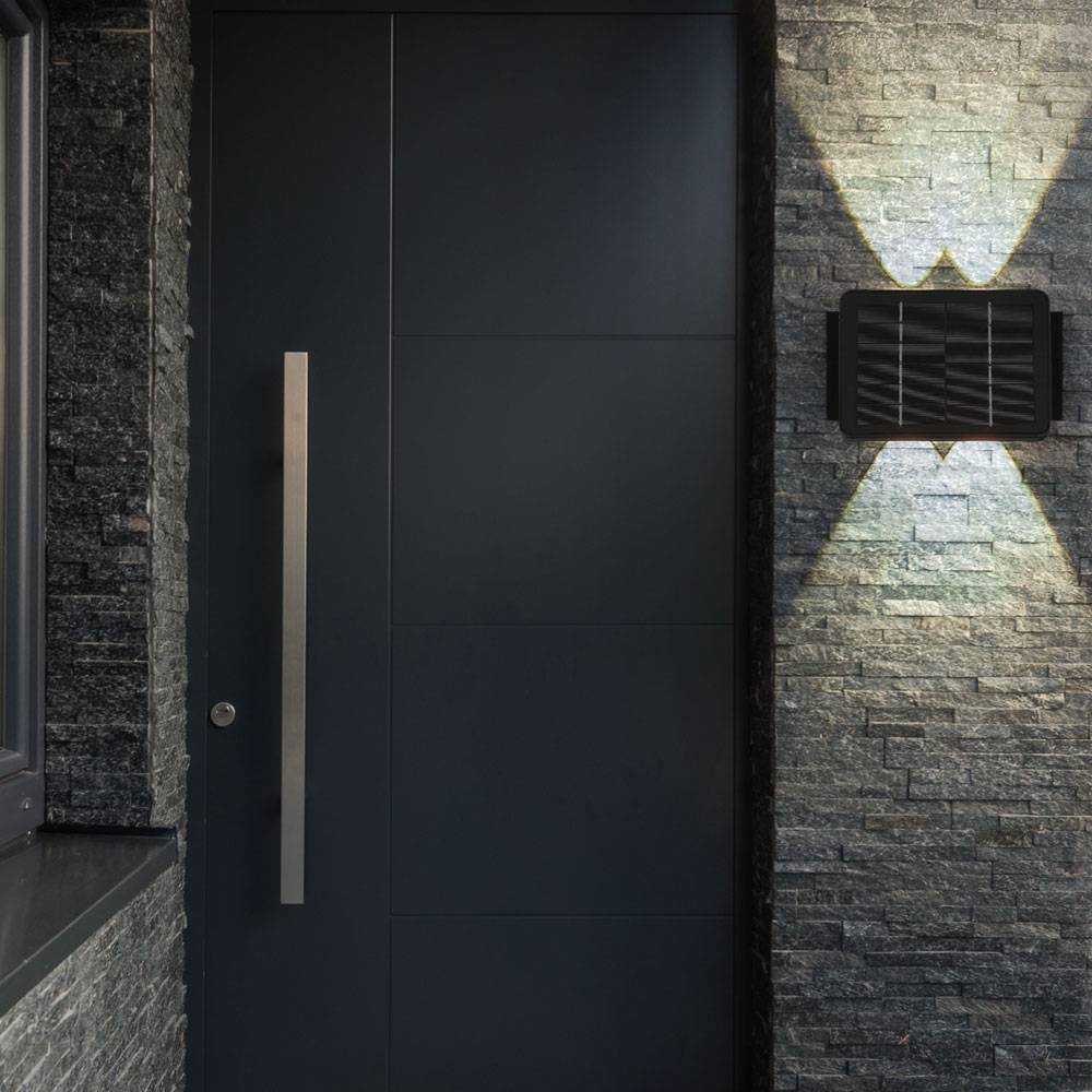 Solarlampe schwarz Außenleuchte Balkon Wandlampe modern Eckige Gartenlampe Akku Hauswand wetterfest, Kunststoff, 1x LED 40lm 3000K, LxBxH 17x10,8x6