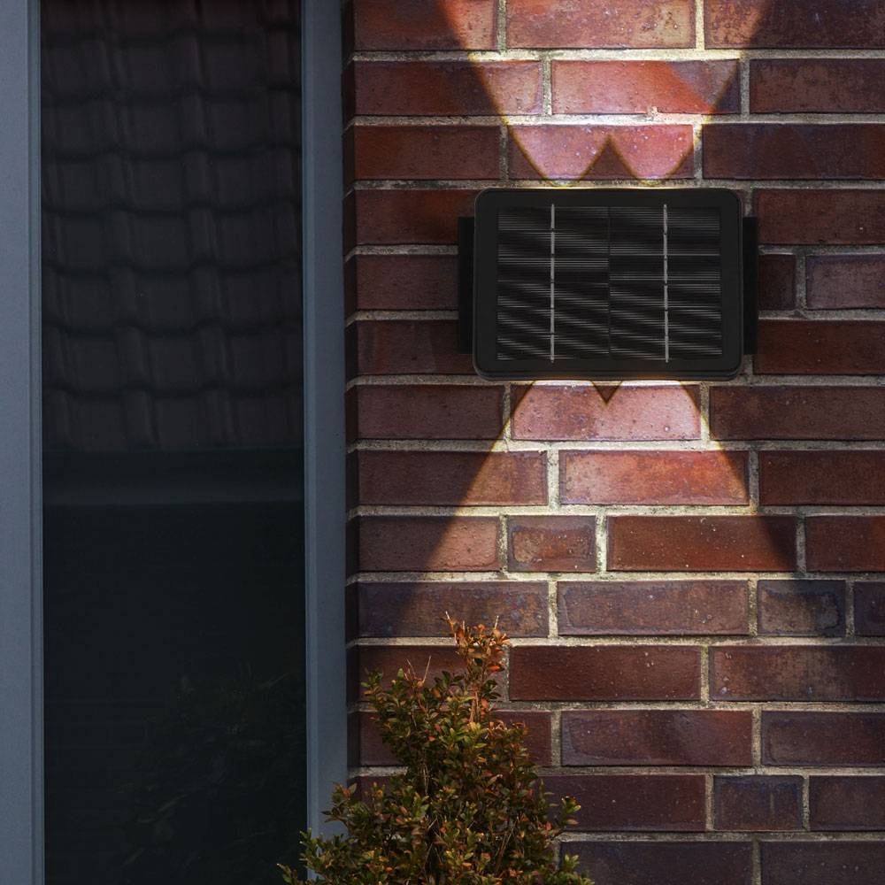 Solarlampe schwarz Außenleuchte Balkon Wandlampe modern Eckige Gartenlampe Akku Hauswand wetterfest, Kunststoff, 1x LED 40lm 3000K, LxBxH 17x10,8x6