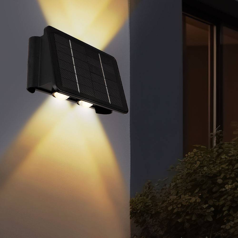 Solarlampe schwarz Außenleuchte Balkon Wandlampe modern Eckige Gartenlampe Akku Hauswand wetterfest, Kunststoff, 1x LED 40lm 3000K, LxBxH 17x10,8x6