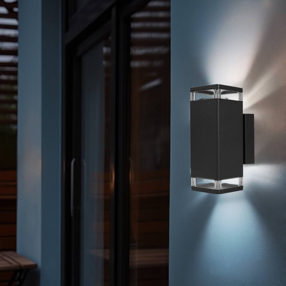 Wandleuchte Hauswandlampe Außenleuchte Fassadenleuchte, Aluminium schwarz, 2 Flammig GU10, L 23,5 cm