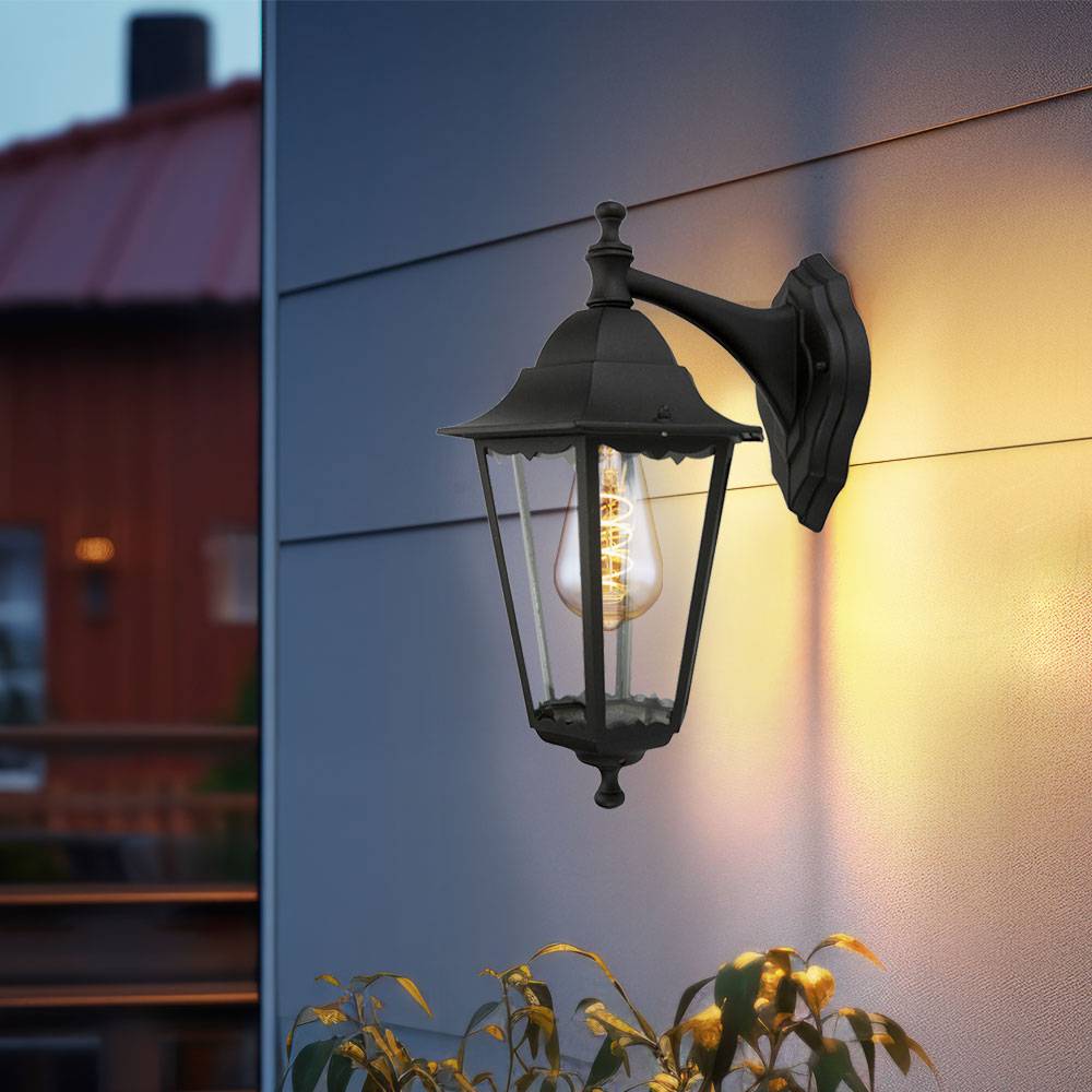 Wandleuchte Alu schwarz Außenleuchte Laterne Wandlaterne Hauswandleuchte, Glas, App Steuerung CCT dimmbar, 1x Smart RGB LED 8,5W 806Lm, H 34 cm