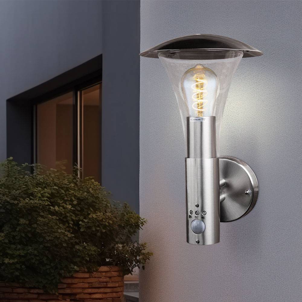 LED Wandleuchte mit Bewegungsmelder Außenleuchte Wandlampe Fassadenleuchte, Edelstahl silber, RGB Farbwechsel dimmbar Fernbedienung, 8,5W 806lm