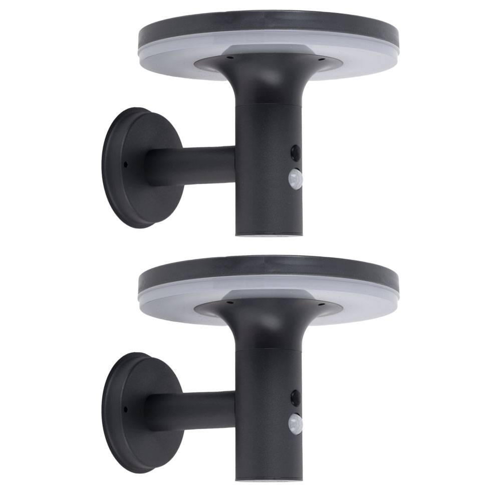 Wandlampe mit Bewegungsmelder LED Solarleuchte Haustürlampe Fassadenleuchte anthrazit Gartenlampe, 250lm, kaltweiß, BxH 24x21 cm, 2er Set