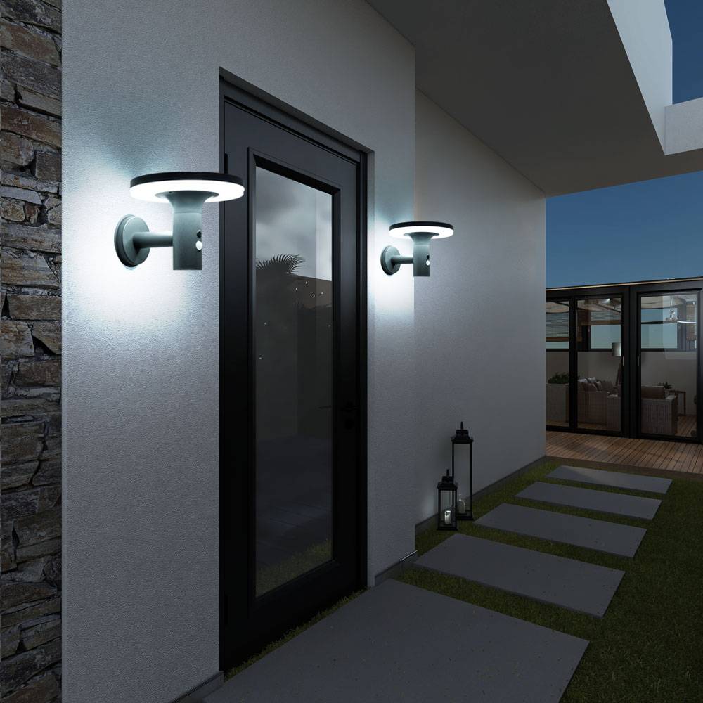 Wandlampe mit Bewegungsmelder LED Solarleuchte Haustürlampe Fassadenleuchte anthrazit Gartenlampe, 250lm, kaltweiß, BxH 24x21 cm, 2er Set