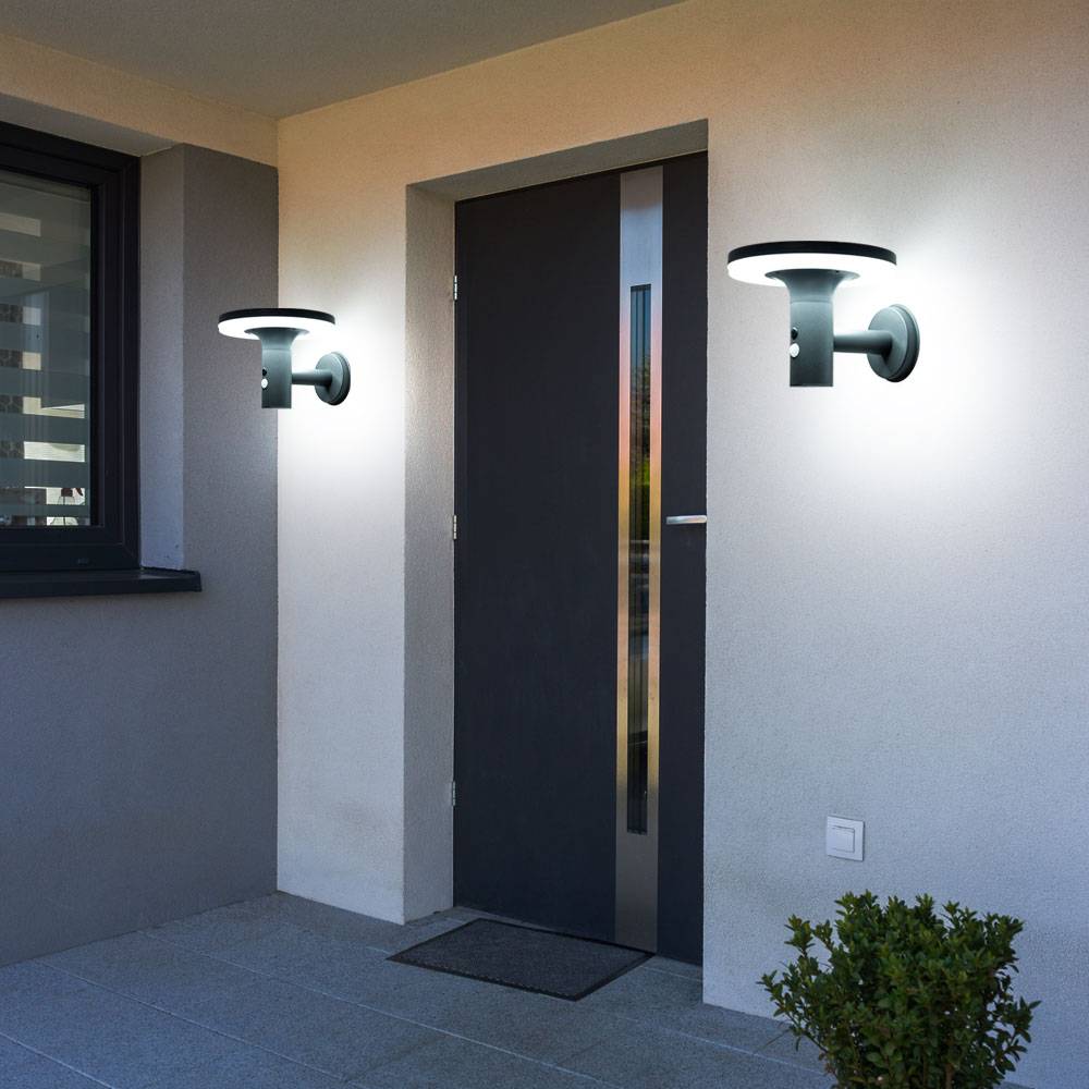 Wandlampe mit Bewegungsmelder LED Solarleuchte Haustürlampe Fassadenleuchte anthrazit Gartenlampe, 250lm, kaltweiß, BxH 24x21 cm, 2er Set